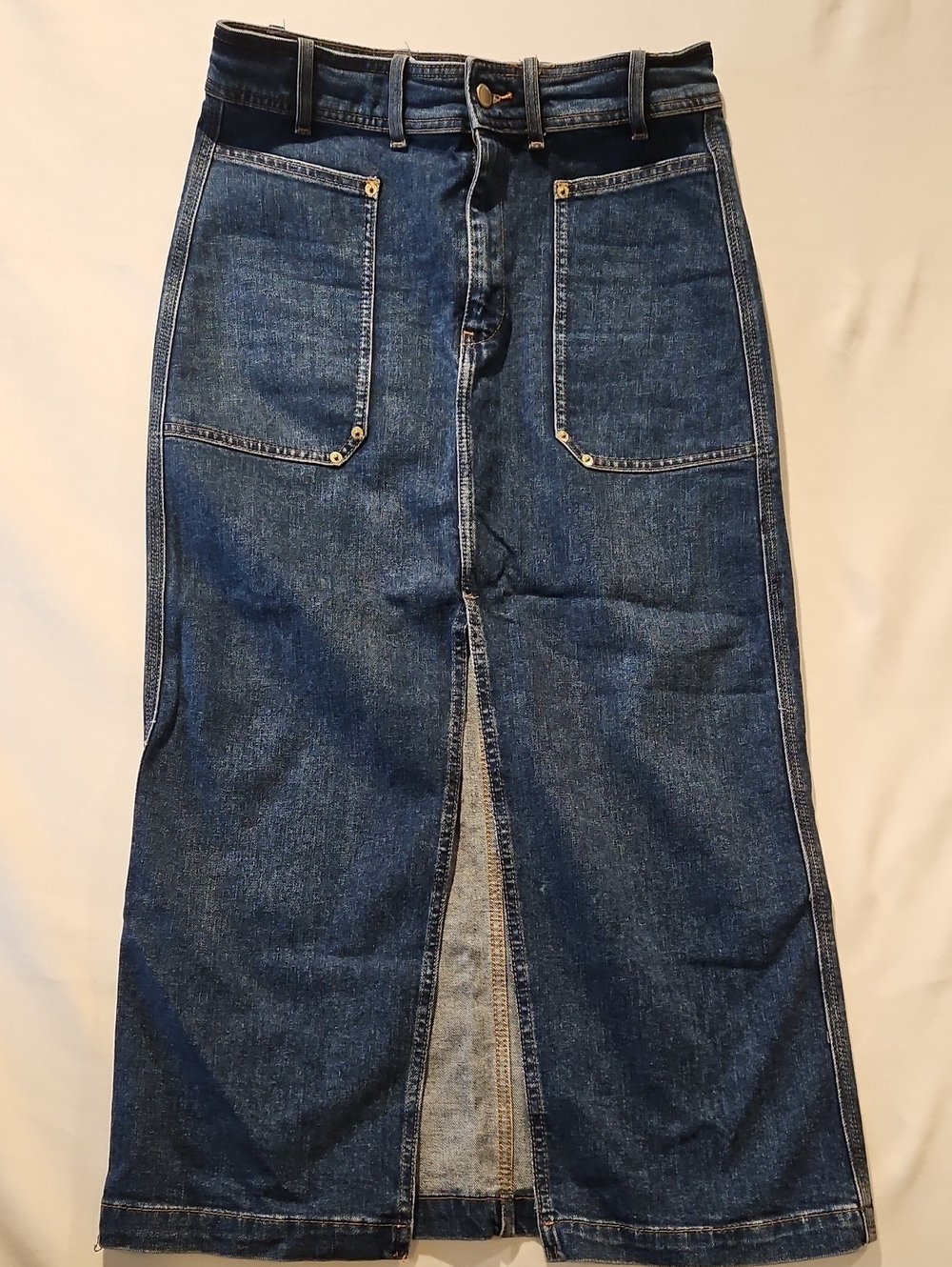 Zara Dark Blue Denim Collumn Maxi Skirt with Front Slit 0047
